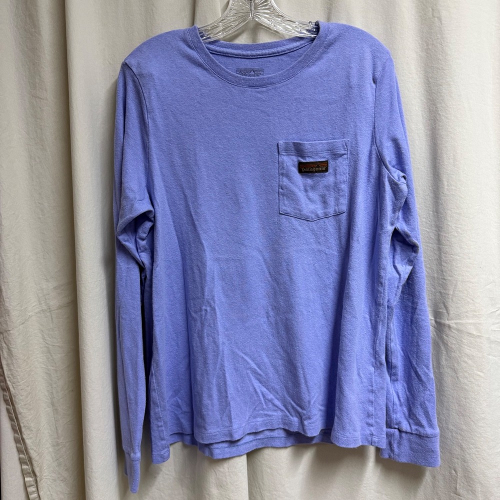 Patagonia Mens Blue Hemp Organic Cotton Long Sleeve Pocket T-Shirt L 53335